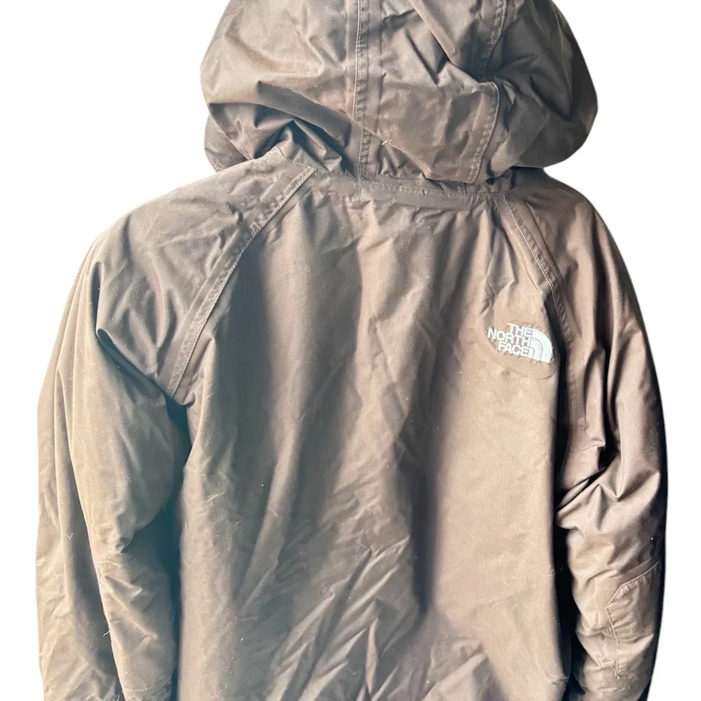North Face short Jacket Womens Brown down fur Hood belt Greenland Hyvent